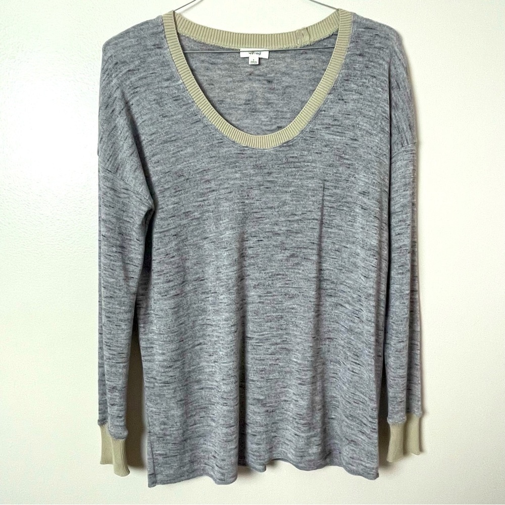 Wilfred Two-Tone Sweater – Rounded Neckline, Raw Edge Hem, Size Small